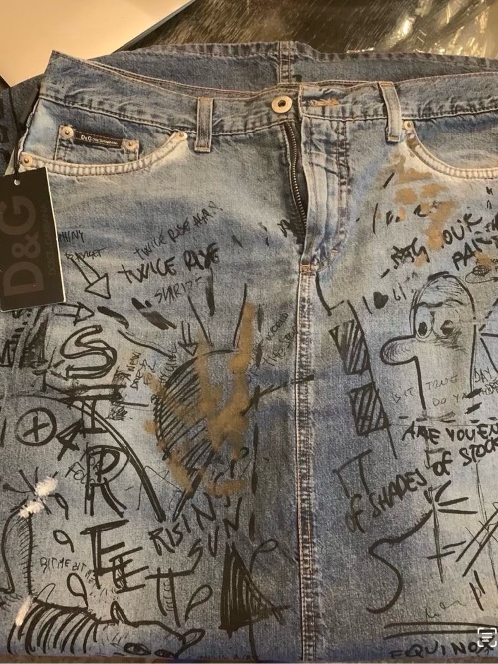 D&G Women Light Wash Graffiti Denim Jeans